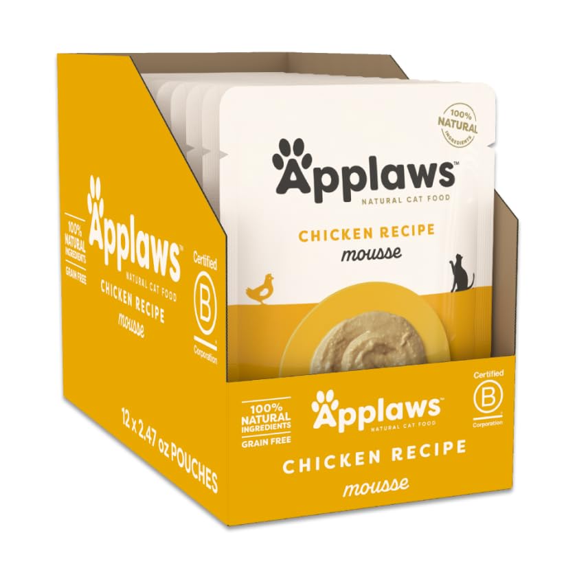 Applaws Natural Wet Cat Food in Mousse Limited Ingredient Wet Cat Food Pouches No Additives Made with Natural Ingredients Chicken Breast in Mousse (12 x 2.47oz Pouches)