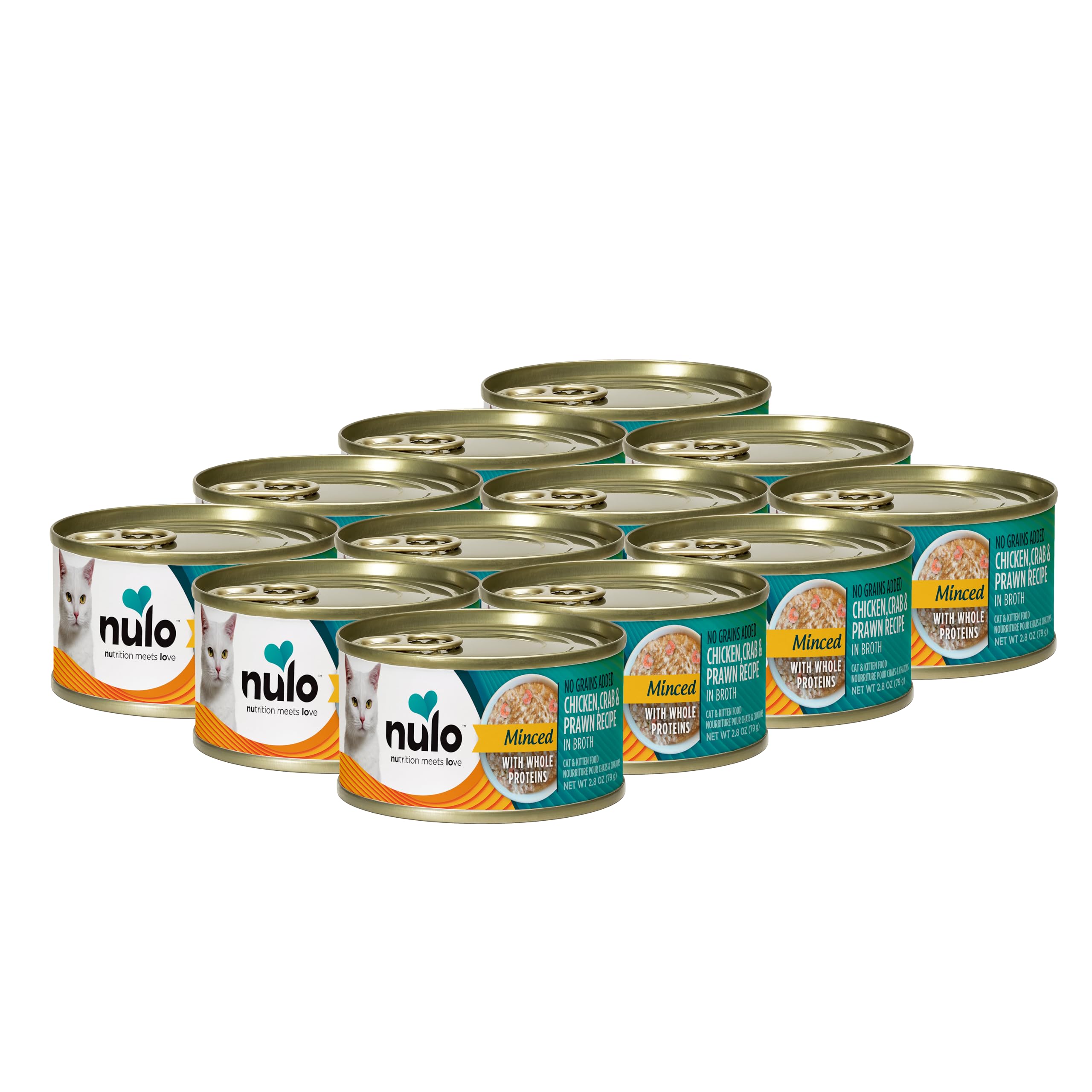 Nulo Grain-Free Minced with Whole Proteins Wet Canned Cat and Kitten Food Chicken Crab and Prawn in Broth 2.8 Ounce 12 Cans