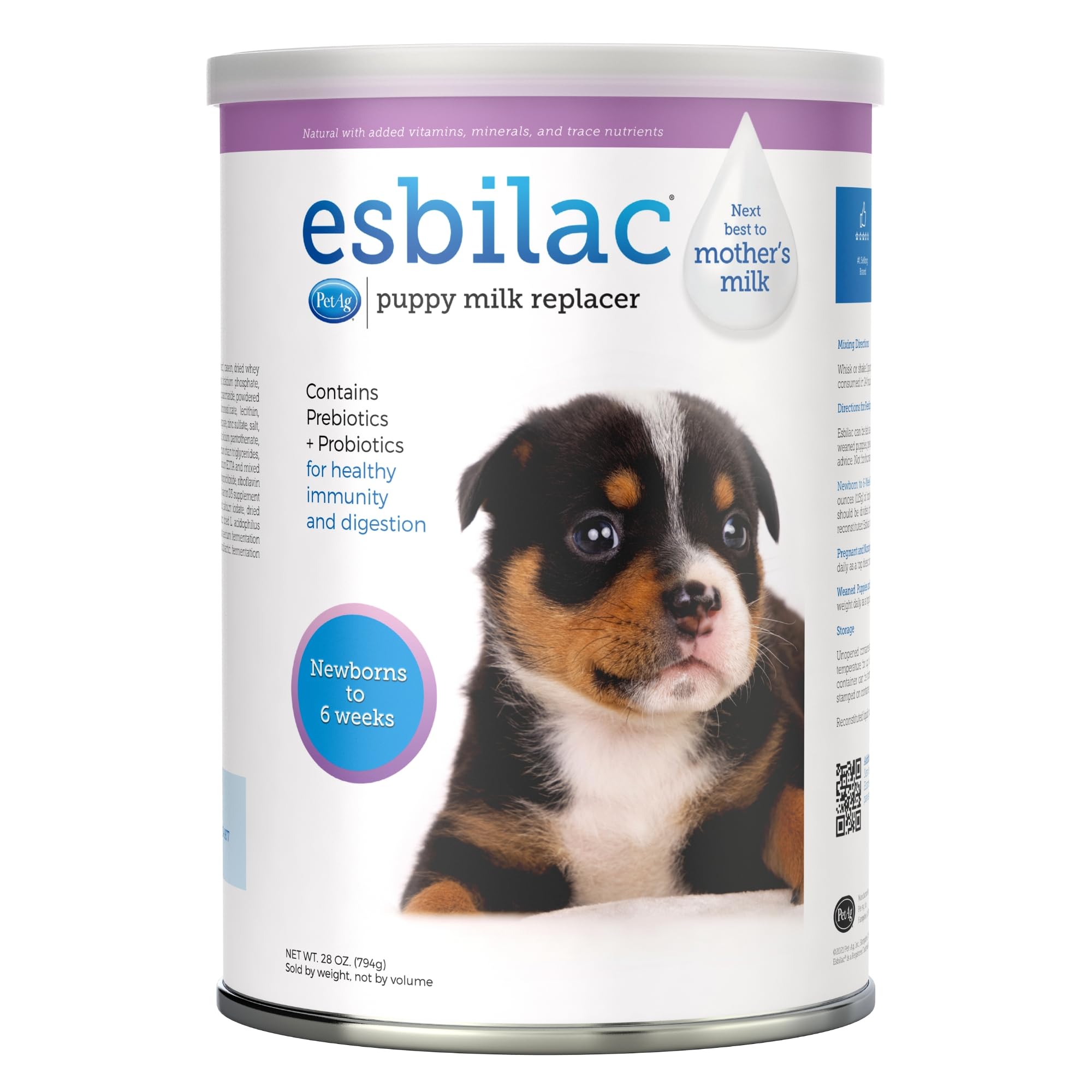 Pet-Ag Esbilac Puppy Milk Replacer Powder - 28 oz - Powdered Puppy Formula with Prebiotics Probiotics & Vitamins for Puppies Newborn to Six Weeks Old - Easy to Digest