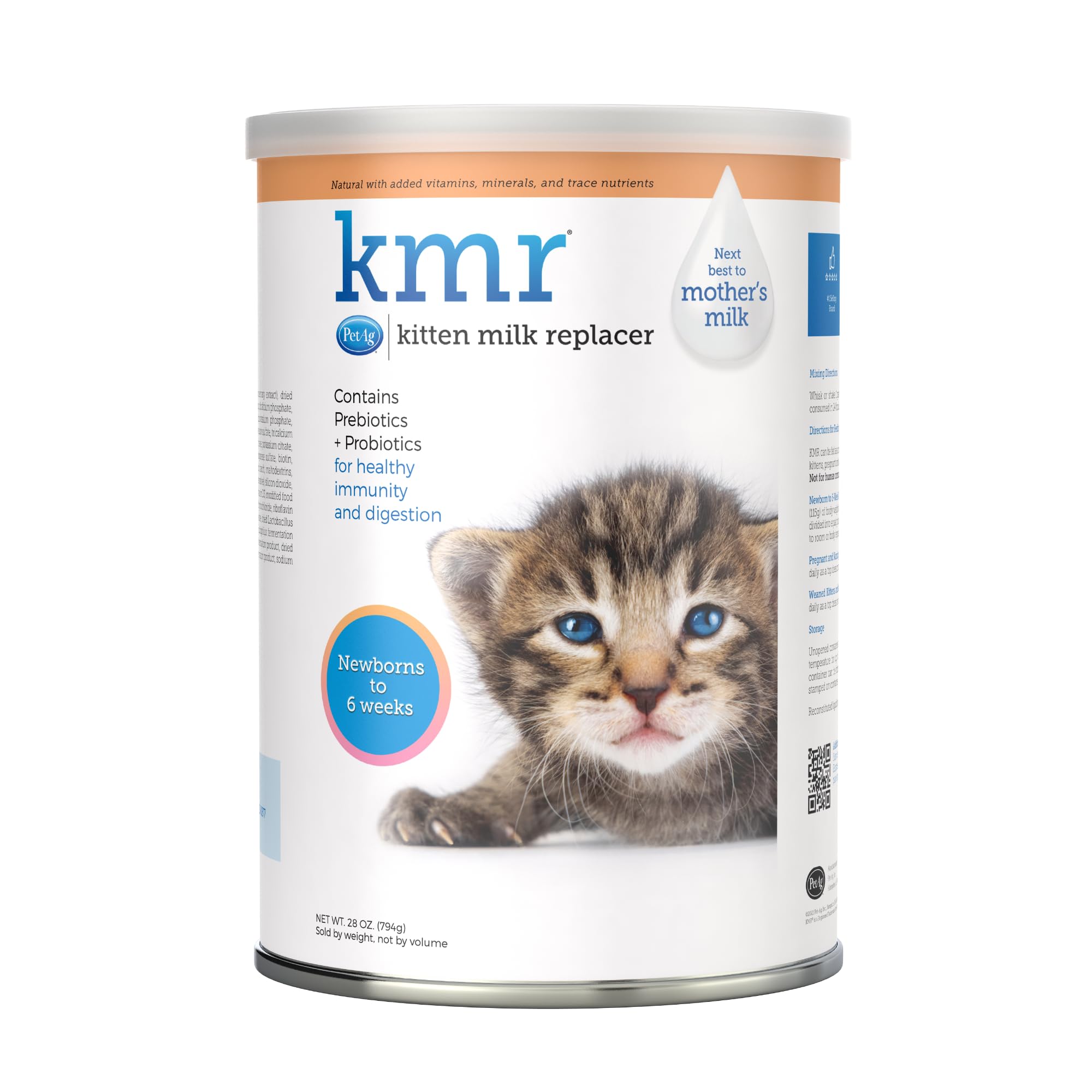 Pet-Ag KMR Kitten Milk Replacer Powder - 28 oz - Powdered Kitten Formula with Prebiotics Probiotics & Vitamins for Kittens Newborn to Six Weeks Old - Easy to Digest