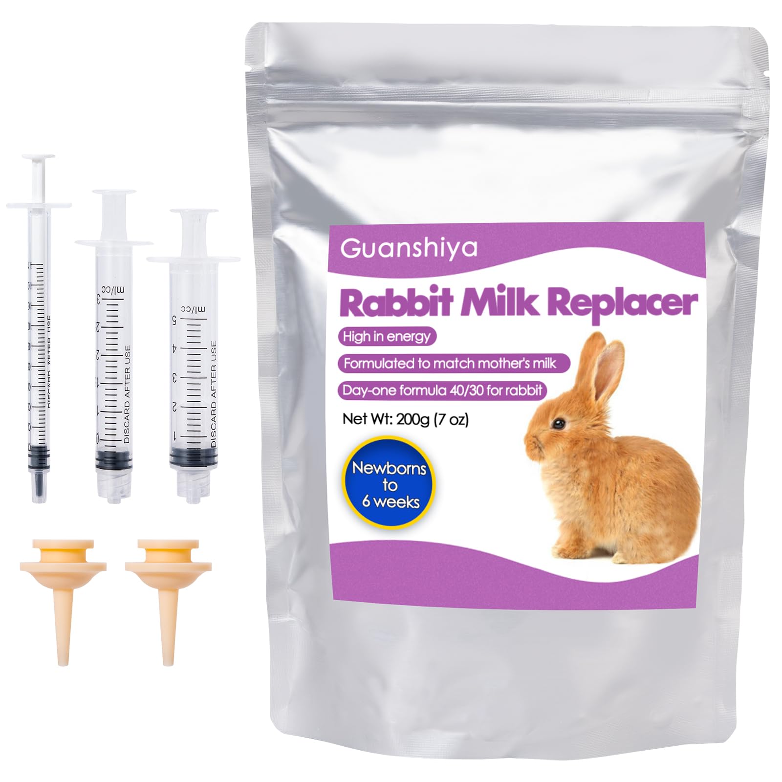 Rabbit Milk Replacer Bunny Milk Replacement - High-Protein Formula for Newborn Bunnies & Orphaned Baby Rabbits Supports Gut Health and Digestion (200 Grams)