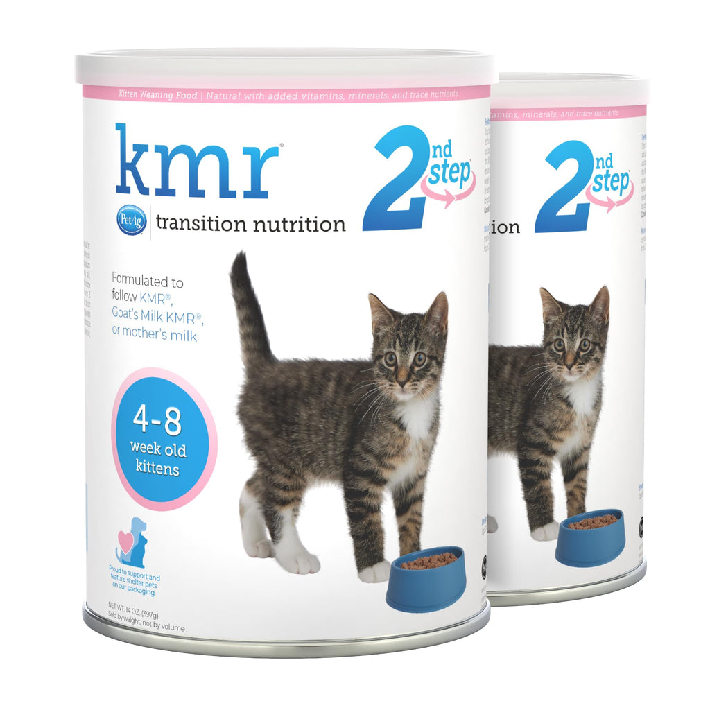 PetAg KMR 2nd Step Kitten Weaning Food - 14 oz Pack of 2 - Powdered Kitten Weaning Formula with DHA Natural Milk Protein Vitamins & Minerals for Kittens 4-8 Weeks Old - Easy to Digest