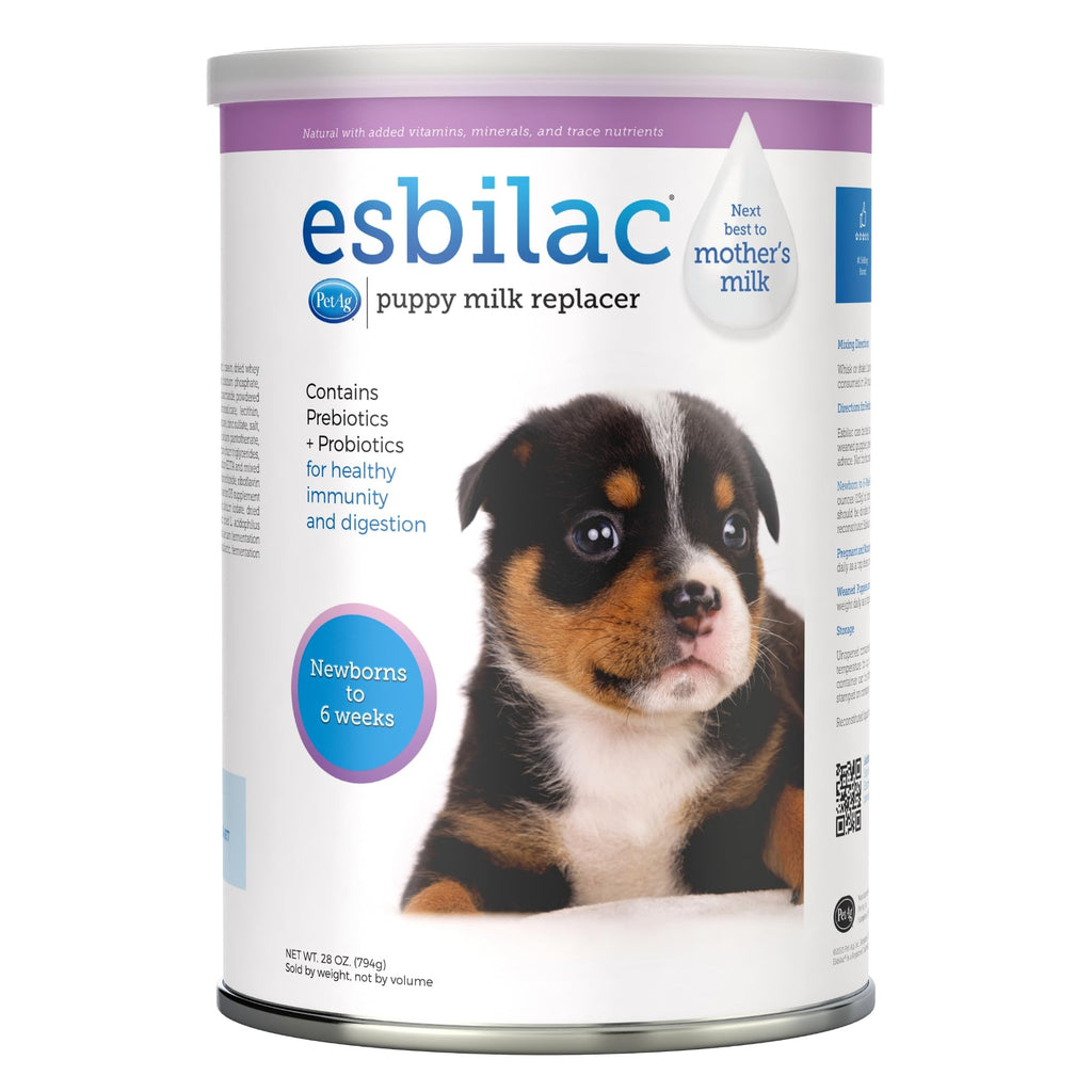 Pet-Ag Esbilac Puppy Milk Replacer Powder - 28 oz - Powdered Puppy Formula with Prebiotics Probiotics & Vitamins for Puppies Newborn to Six Weeks Old - Easy to Digest