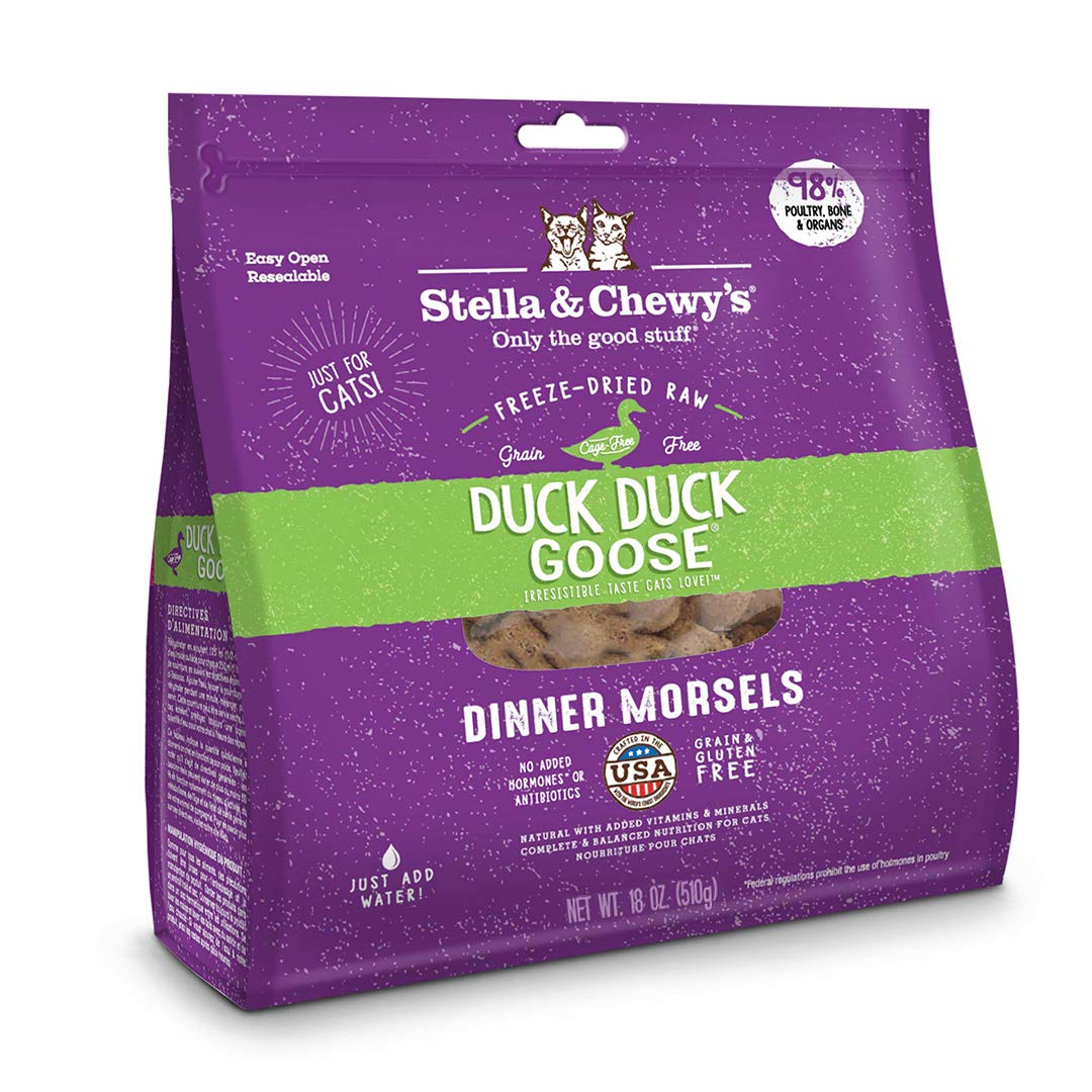 Stella & Chewys Freeze-Dried Raw Cat Dinner Morsels – Grain Free Protein Rich Cat & Kitten Food – Duck Duck Goose Recipe – 18 oz Bag