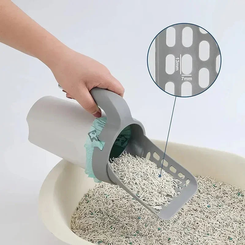 One Piece Cat Litter Scoop All in One Detachable Cat Poop Scooper with Built-in Garbage Bag Box No Mess Durable Pet Supplies