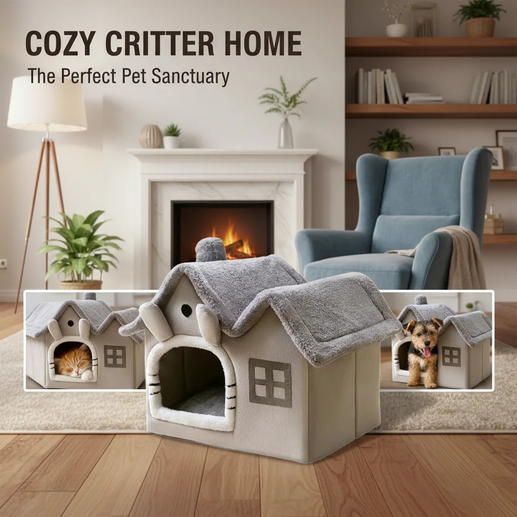 Foldable Double Roof Dog House Small Kennel Bed Mat Winter Warm Cat Nest Pet Sofa Cave Basket for Puppy 3.5kg