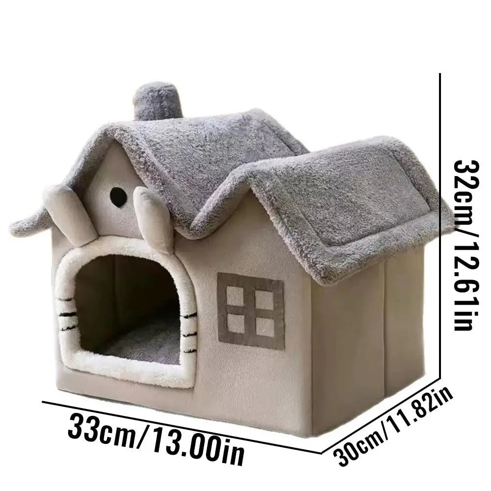 Foldable Double Roof Dog House Small Kennel Bed Mat Winter Warm Cat Nest Pet Sofa Cave Basket for Puppy 3.5kg