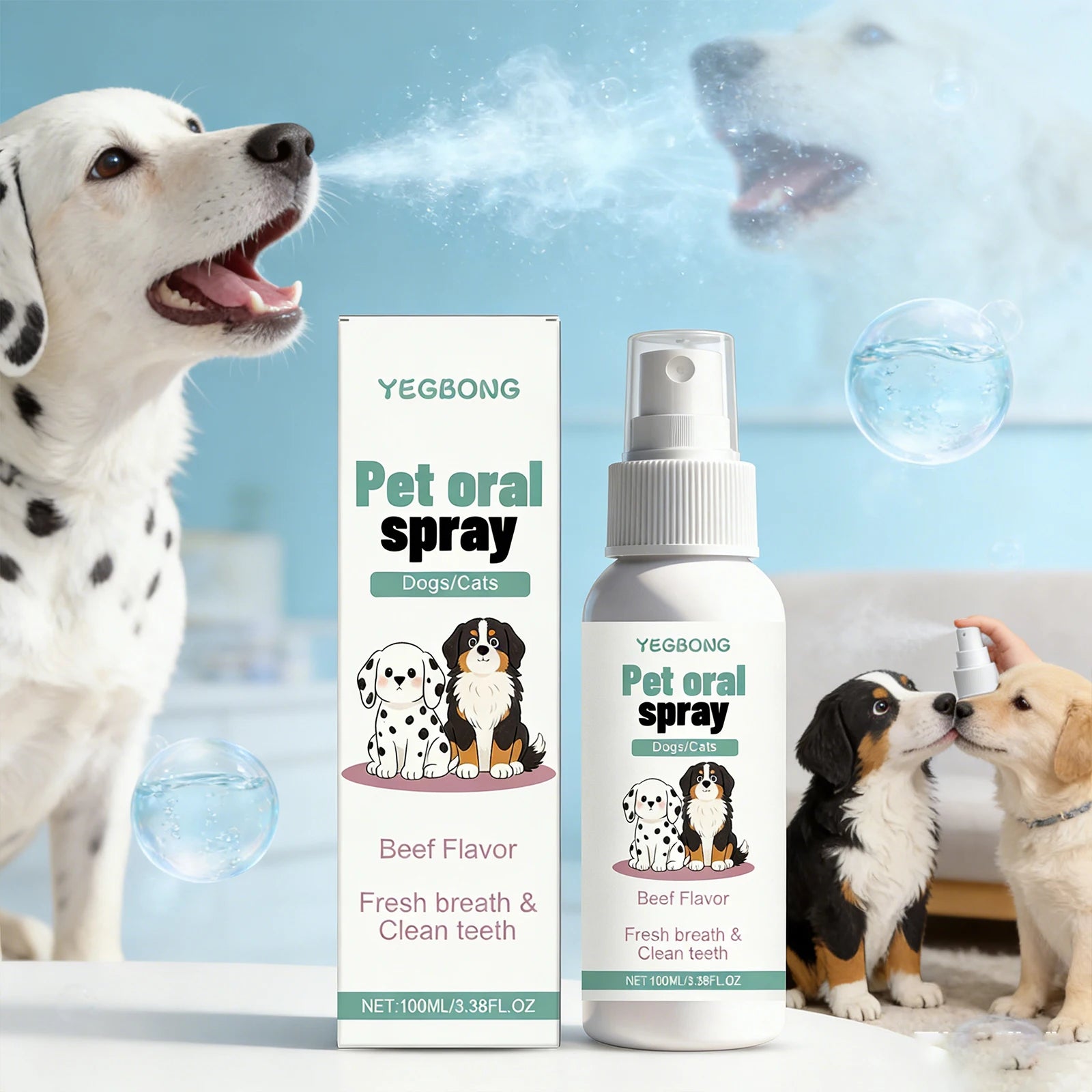 Pet Oral Spray for Dogs Cats Fresh Breath Clean Teeth Remove Plaque Tartar No Rinsing Bad Smell Mouth Harmless Healthy Care