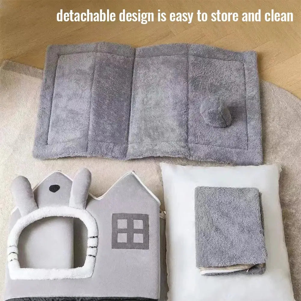 Foldable Double Roof Dog House Small Kennel Bed Mat Winter Warm Cat Nest Pet Sofa Cave Basket for Puppy 3.5kg