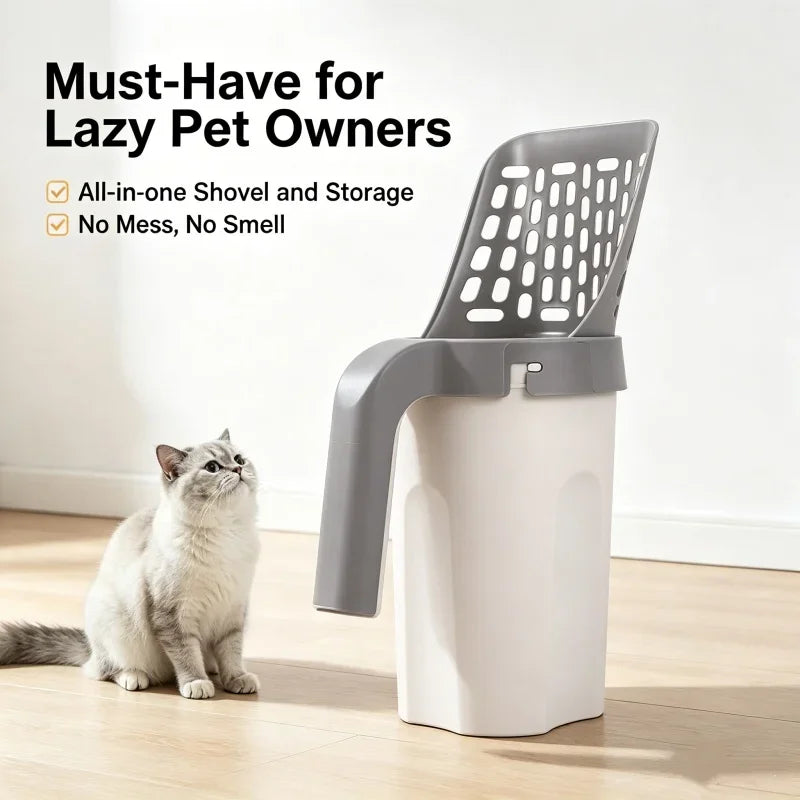 One Piece Cat Litter Scoop All in One Detachable Cat Poop Scooper with Built-in Garbage Bag Box No Mess Durable Pet Supplies