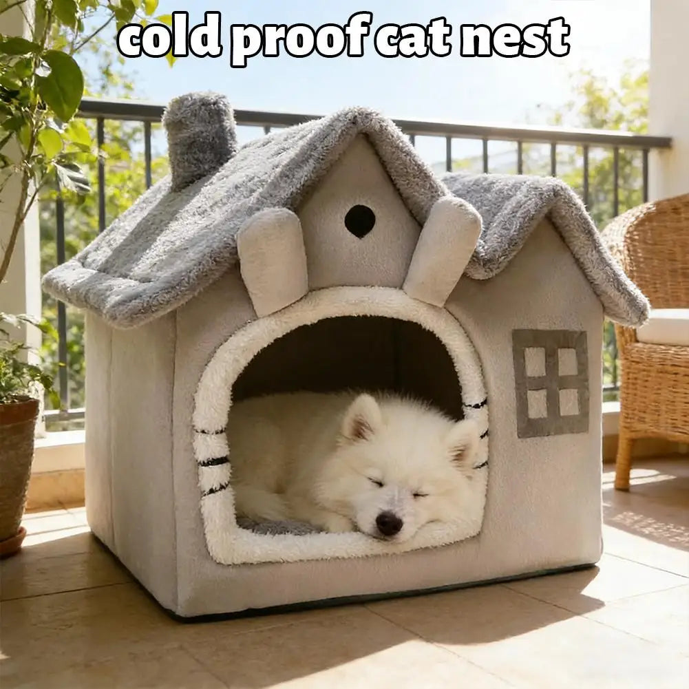 Foldable Double Roof Dog House Small Kennel Bed Mat Winter Warm Cat Nest Pet Sofa Cave Basket for Puppy 3.5kg