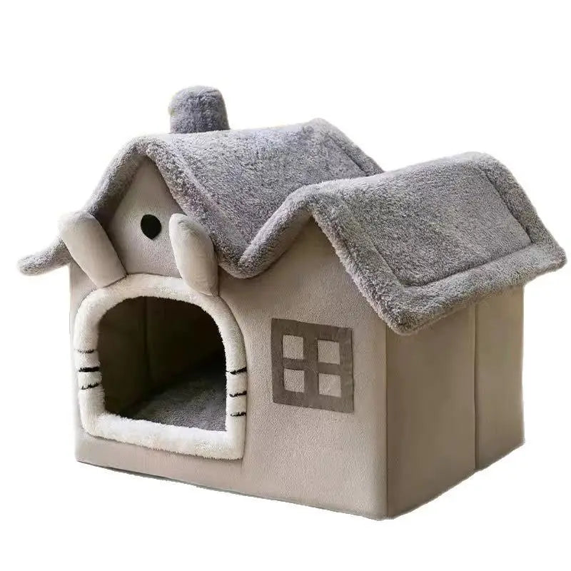 Foldable Double Roof Dog House Small Kennel Bed Mat Winter Warm Cat Nest Pet Sofa Cave Basket for Puppy 3.5kg