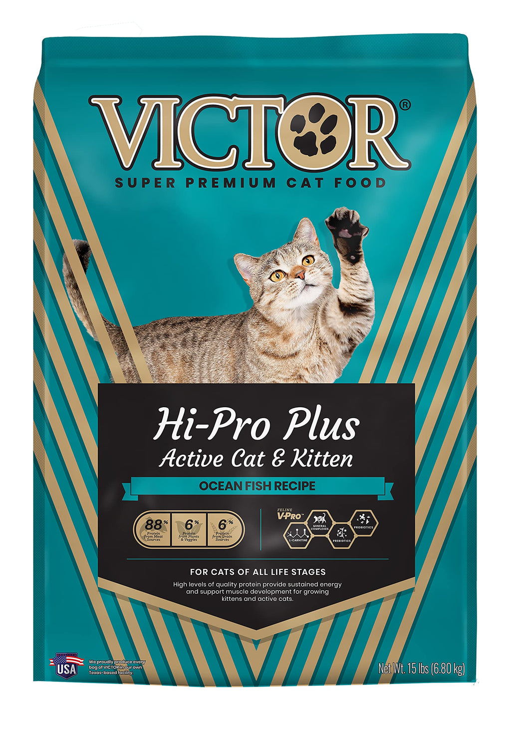Victor Super Premium Cat Food – Hi-Pro Plus Active Cat and Kitten – Dry Cat Food for Active Cats – All Breeds and All Life Stages from Kitten to Adult 15lb