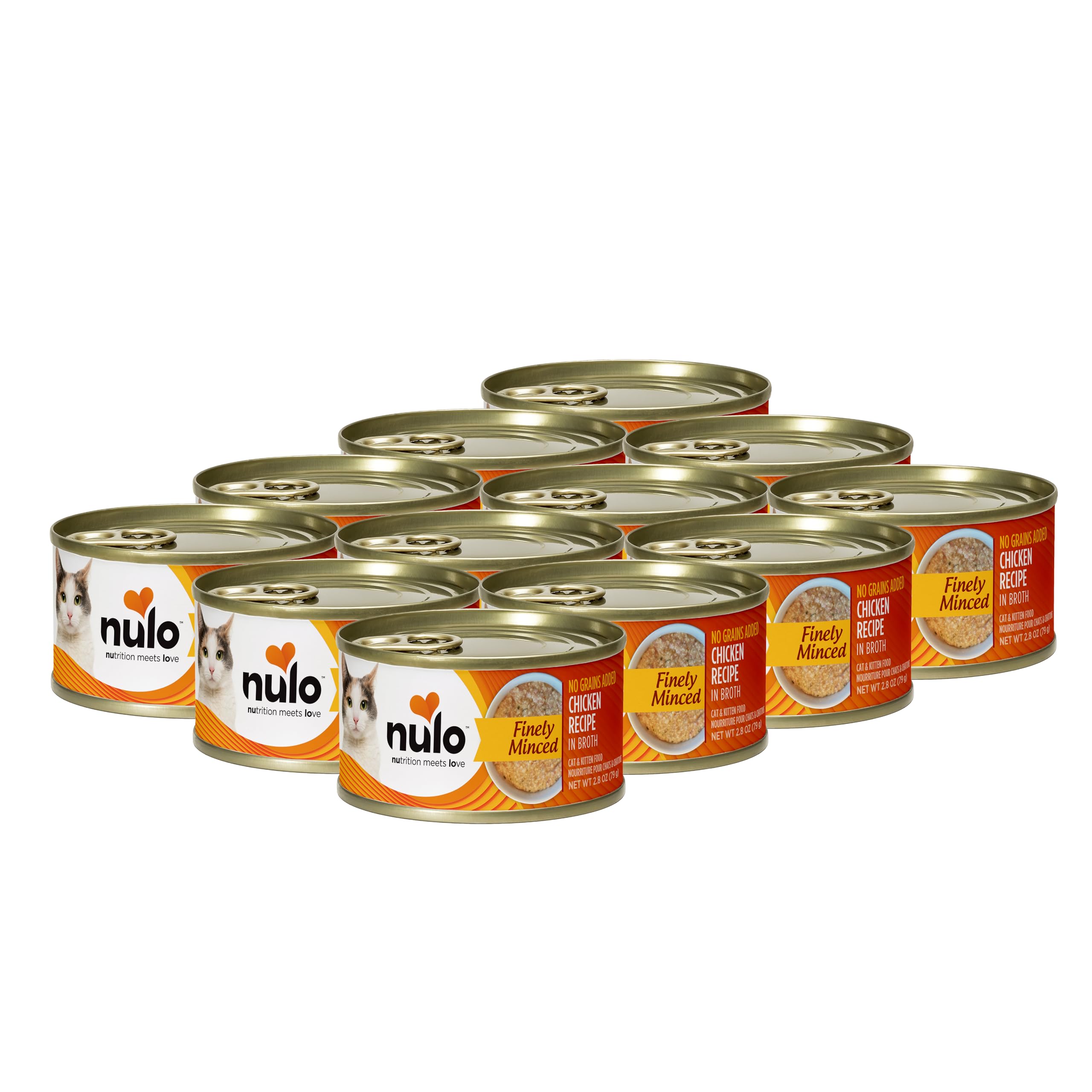 Nulo Grain-Free Finely Minced Wet Canned Cat & Kitten Food Chicken in Broth 2.8 Ounce 12 Cans