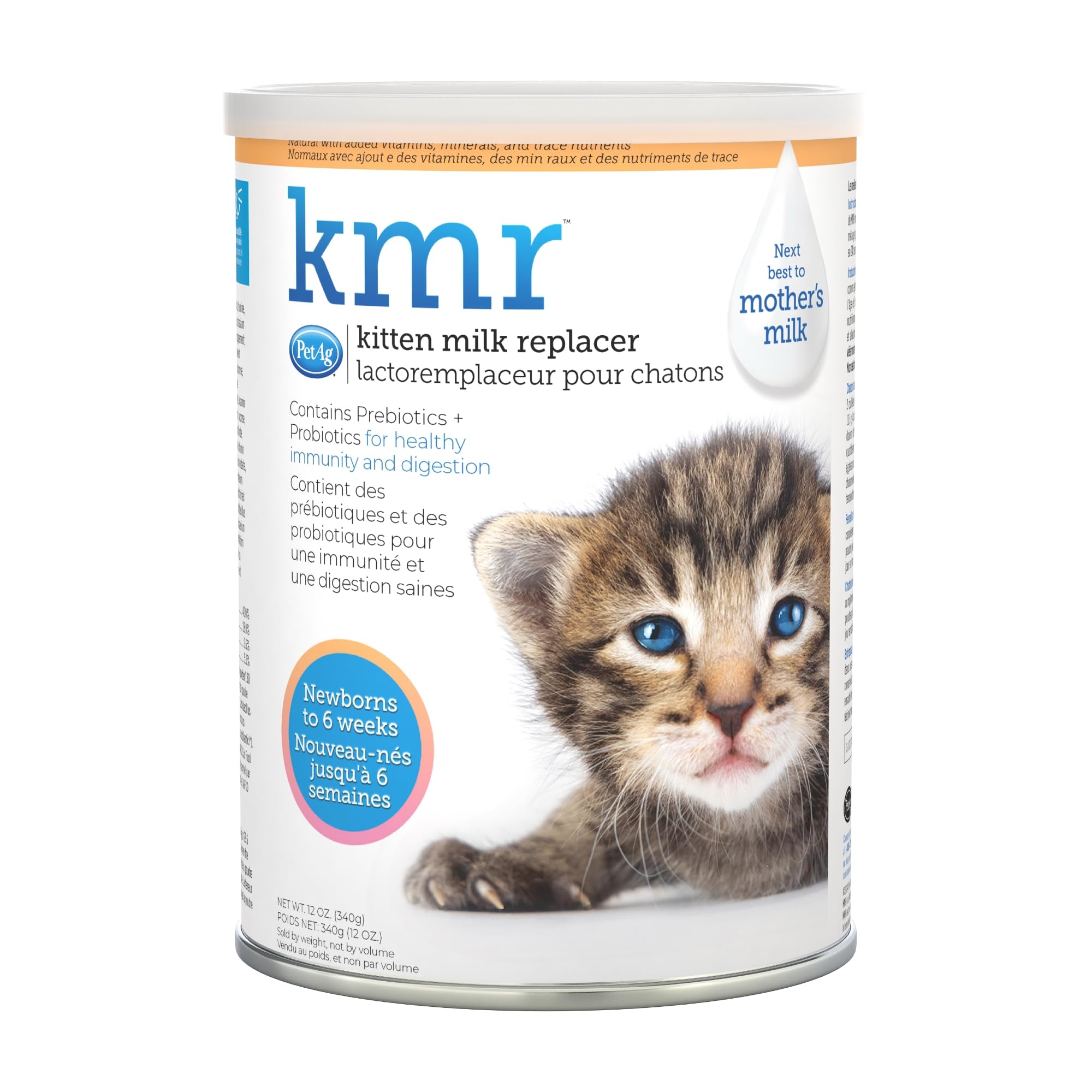 Pet-Ag KMR Kitten Milk Replacer Powder - 12 oz - Powdered Kitten Formula with Prebiotics Probiotics & Vitamins for Kittens Newborn to Six Weeks Old - Easy to Digest