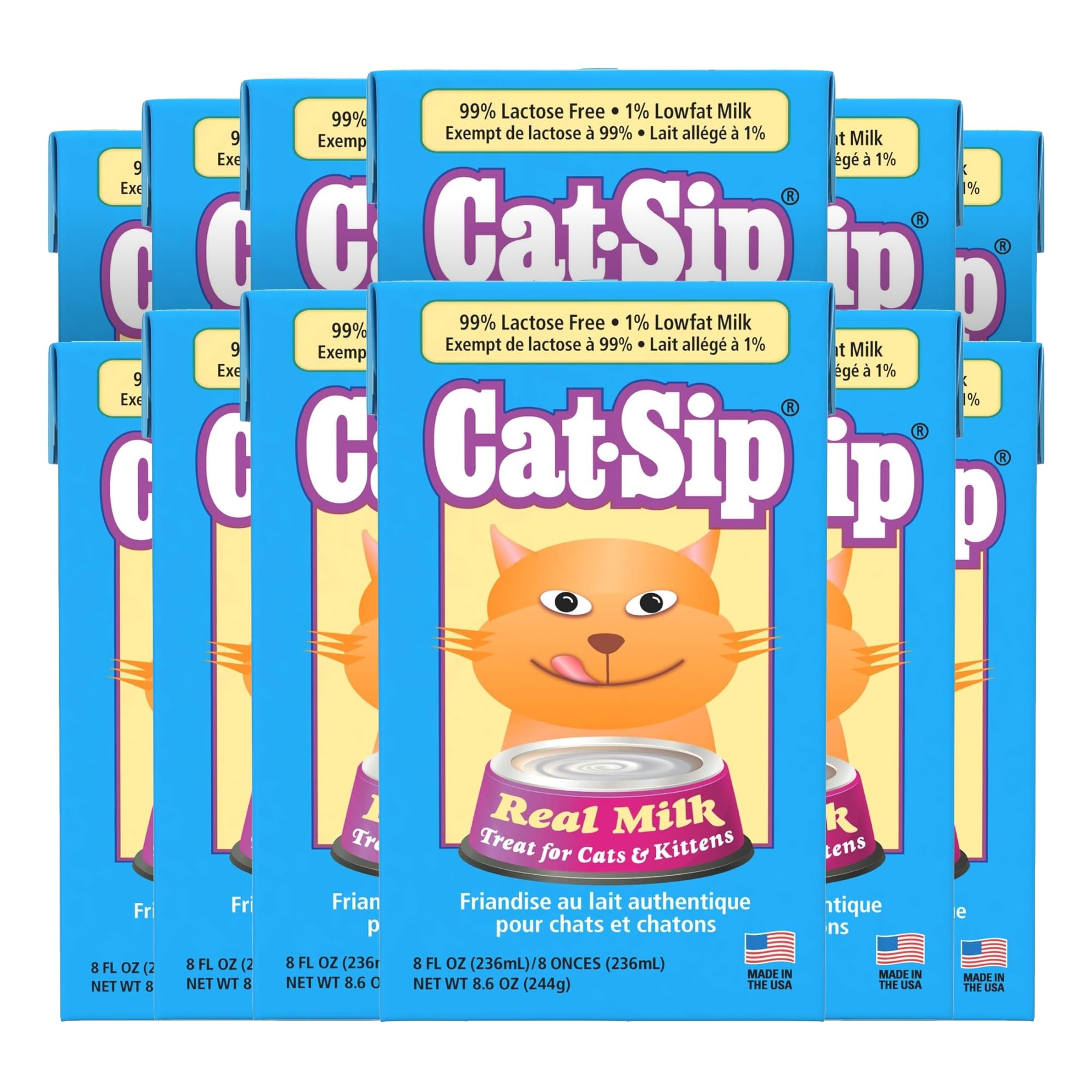 Pet-Ag Cat-Sip Real Milk Treat - 8 oz 12 Pack - Ready-to-Feed Snack for Cats & Kittens - Easy to Digest with 99% Lactose-Free Low-Fat Grade A Milk - Encourages Hydration - Promotes Eye Heart Health