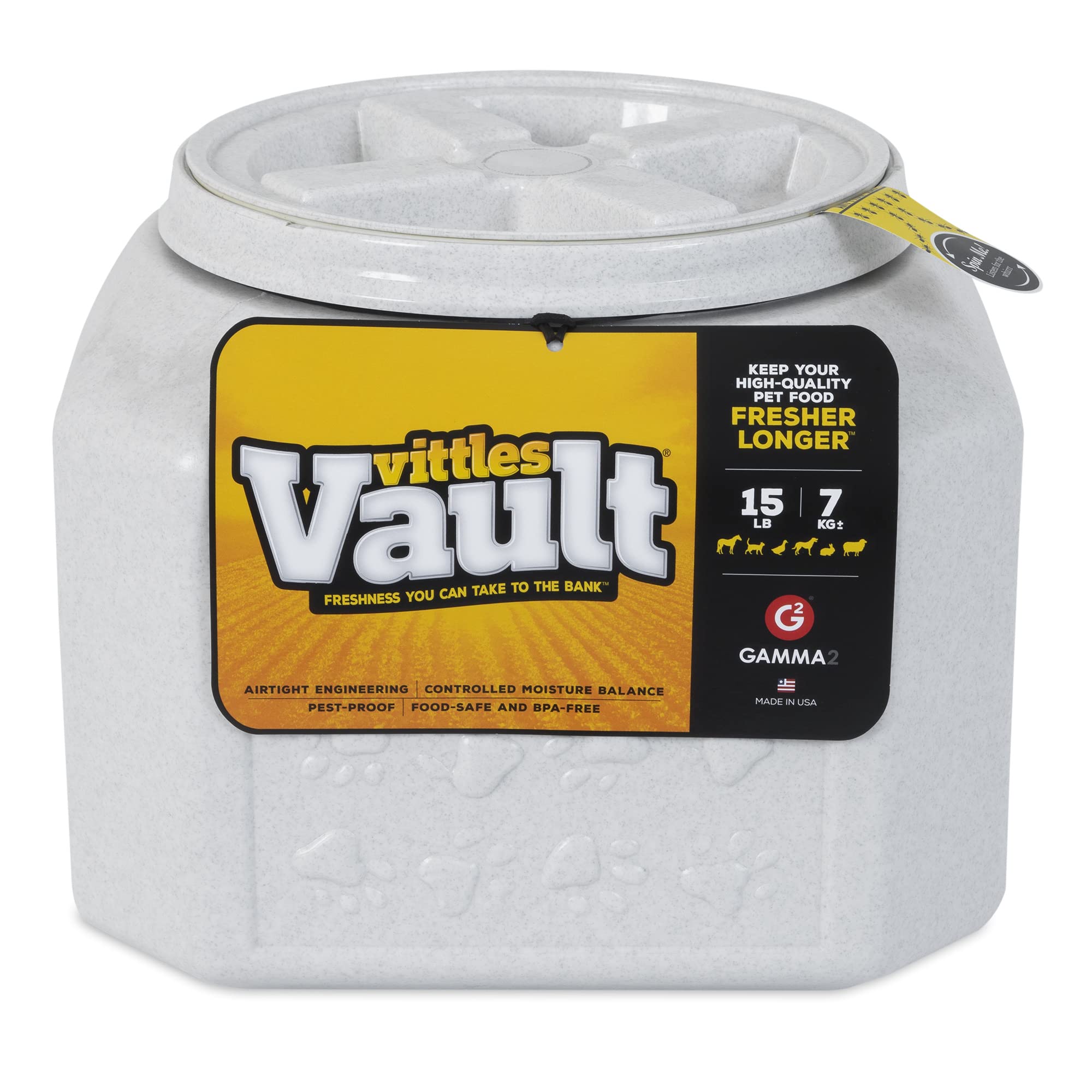 Gamma2 Vittles Vault Dog Food Storage Container with Airtight Lid holds up to 10-15 Pounds of Dry Pet Food Cat Kibble and Bird Feed BPA Free Made in USA