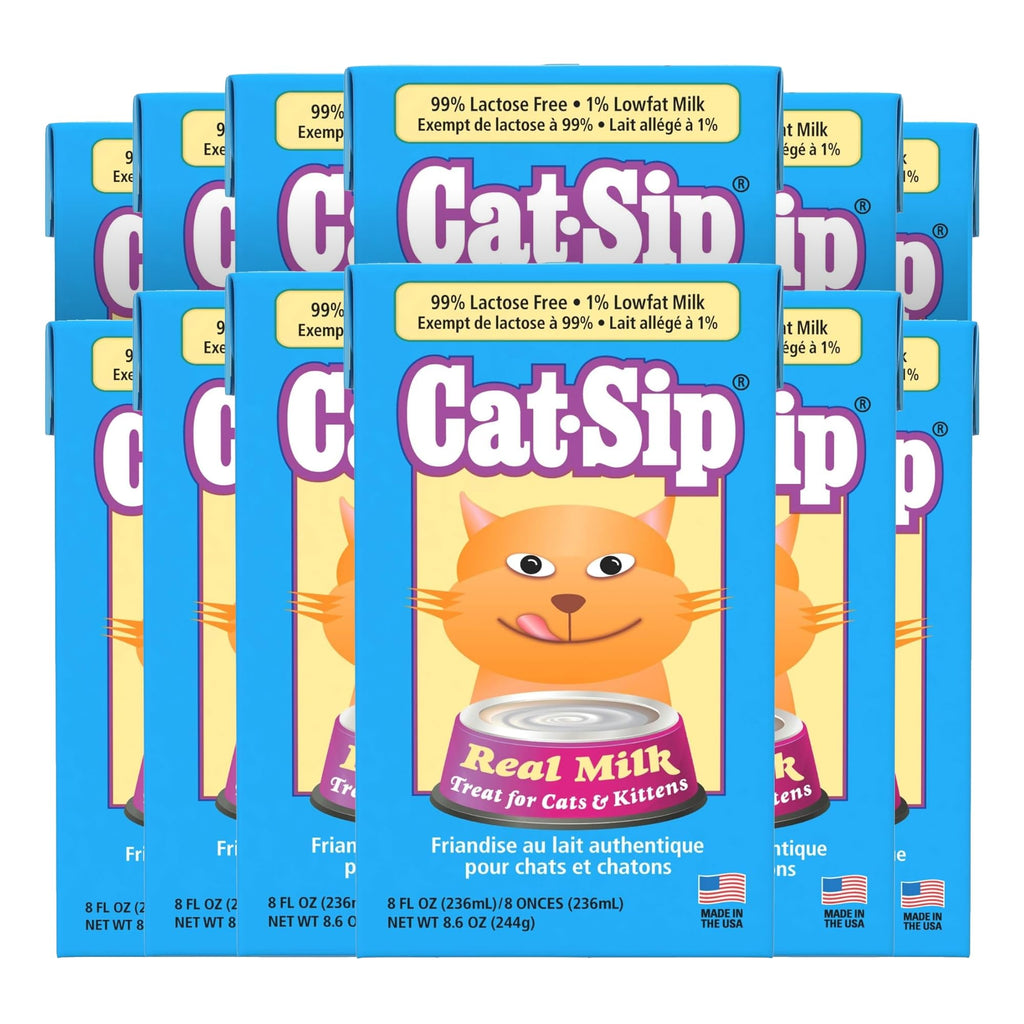 Pet-Ag Cat-Sip Real Milk Treat - 8 oz 12 Pack - Ready-to-Feed Snack for Cats & Kittens - Easy to Digest with 99% Lactose-Free Low-Fat Grade A Milk - Encourages Hydration - Promotes Eye Heart Health