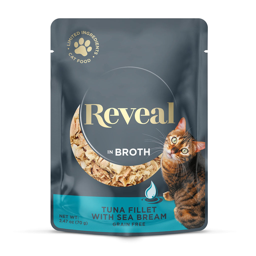 Reveal Natural Wet Cat Food 12 Pack Limited Ingredient Wet Cat Food Pouches Grain Free Food for Cats Tuna with Sea Bream in Broth 2.47oz Pouches