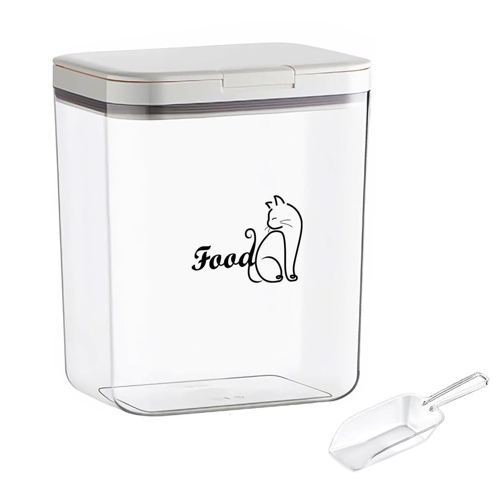 Brabtod Airtight Cat Food Storage Container | 6.0 Qt/5.5 L Dry Cat Food Bin With Food Scoop |Hold up to 4~5lbs of Cat Food Kibble| Airtight Dog and Cat Food Trats Container |Clear BPA Free